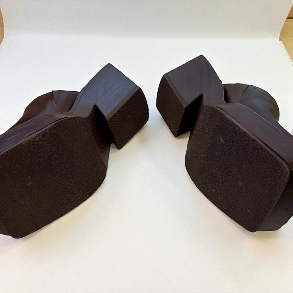 Zara Brown Leather Squared Toe Clogs - Picture 4 of 10